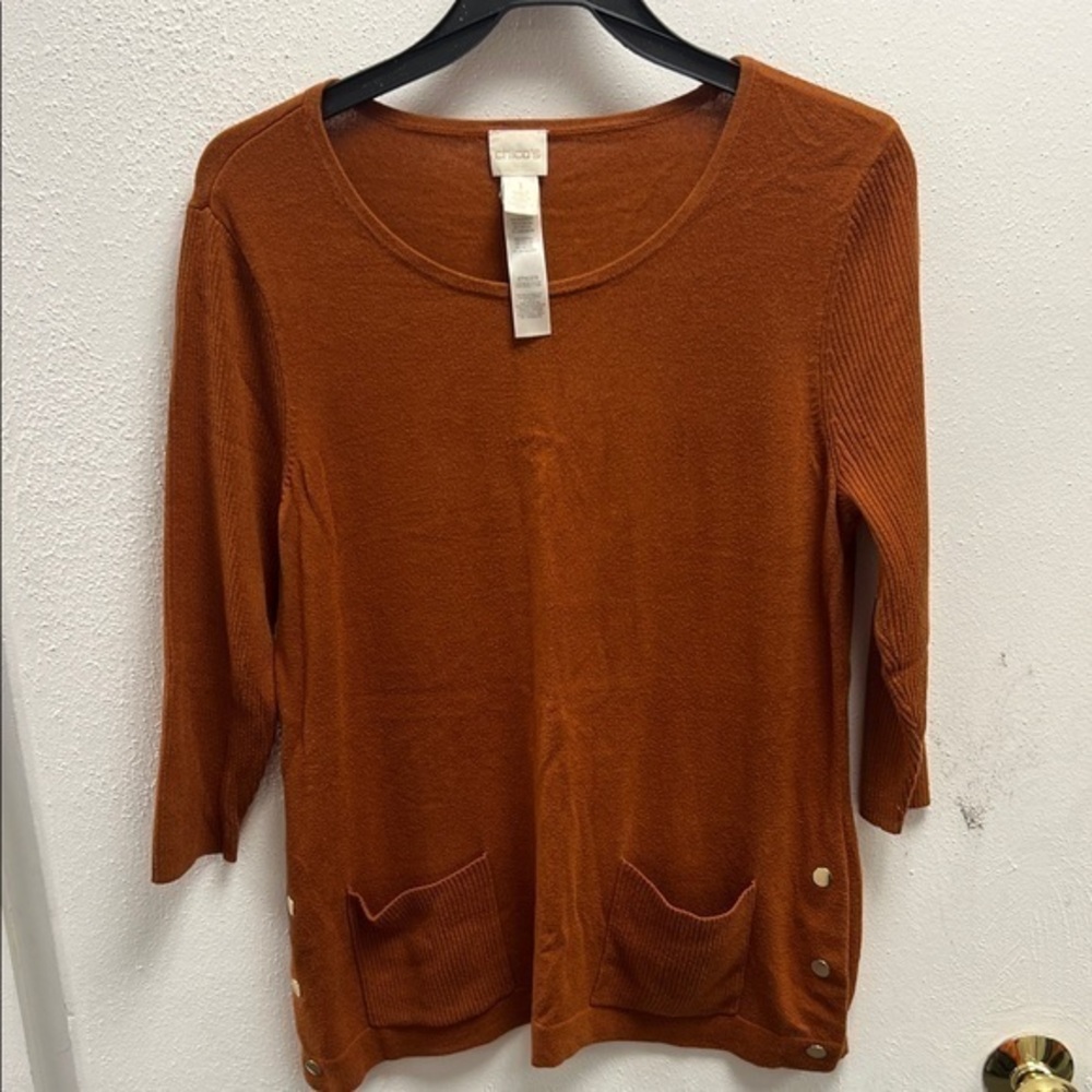 Chico's Women's Rust Cashmere blend sweater with Button Accents